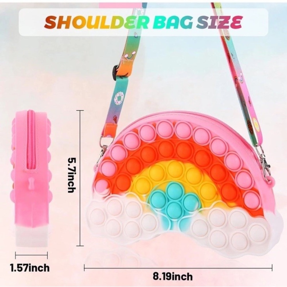 Rainbow Popper Sensory Fidget Purse Toy Girls Adjustable Shoulder Purse Bag Zip